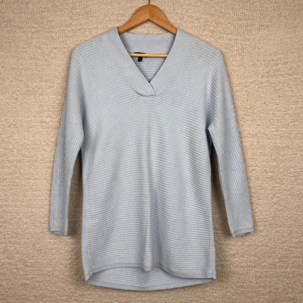 Talbots Sweater Womens Small Light Blue Knitted‎ Cashmere Blend V Neck Pullover